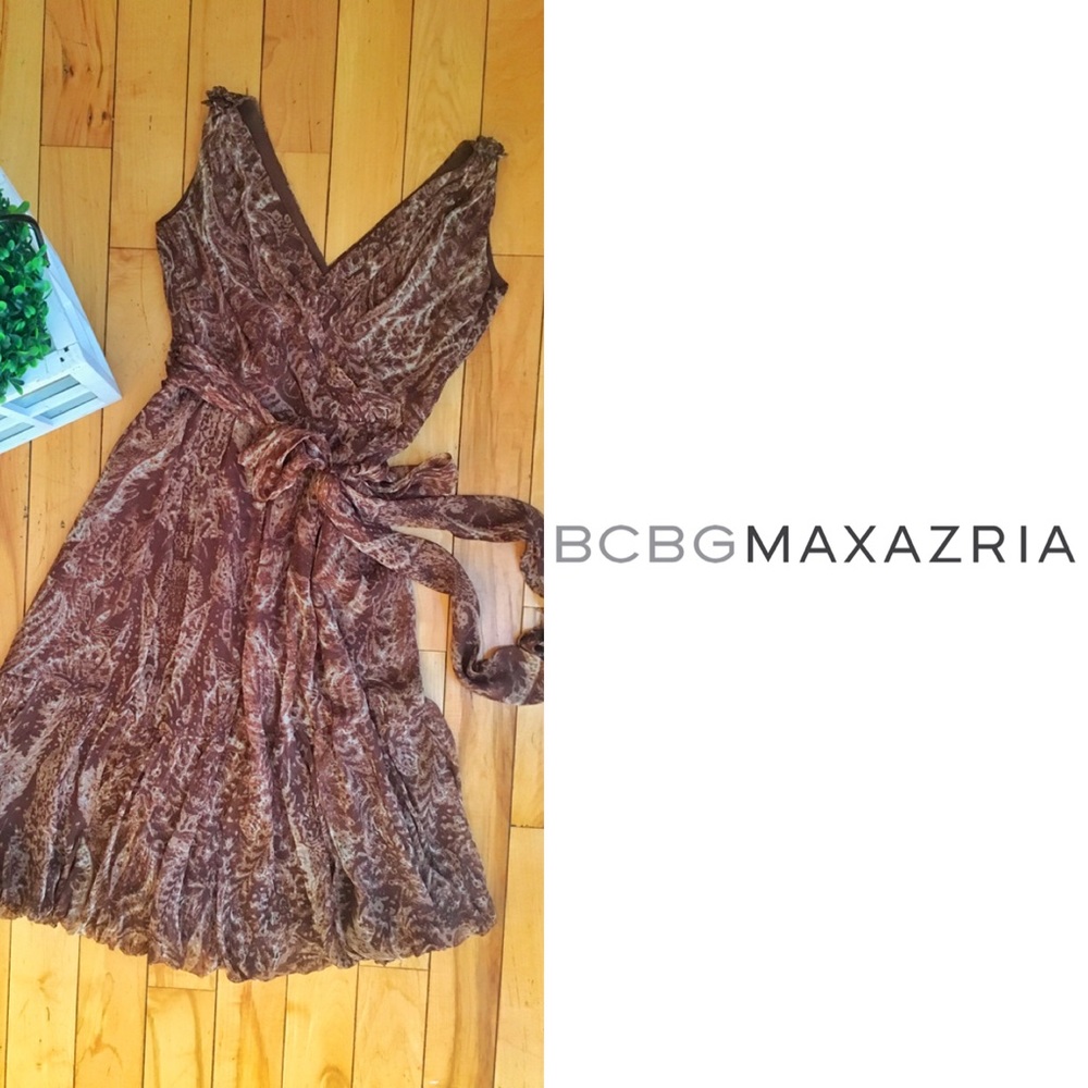 BCBGMaxazria Belted Cocktail Dress 100% Silk